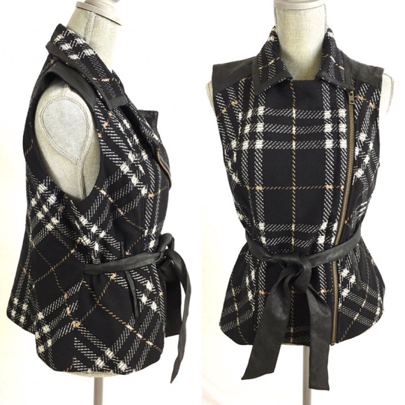 CAbi Women’s Grid Vest Black Plaid Moto Pockets S - Picture 2 of 8